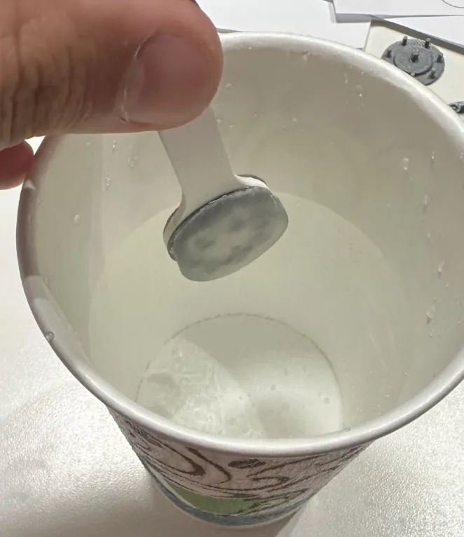 The device softening in a cup of hot water