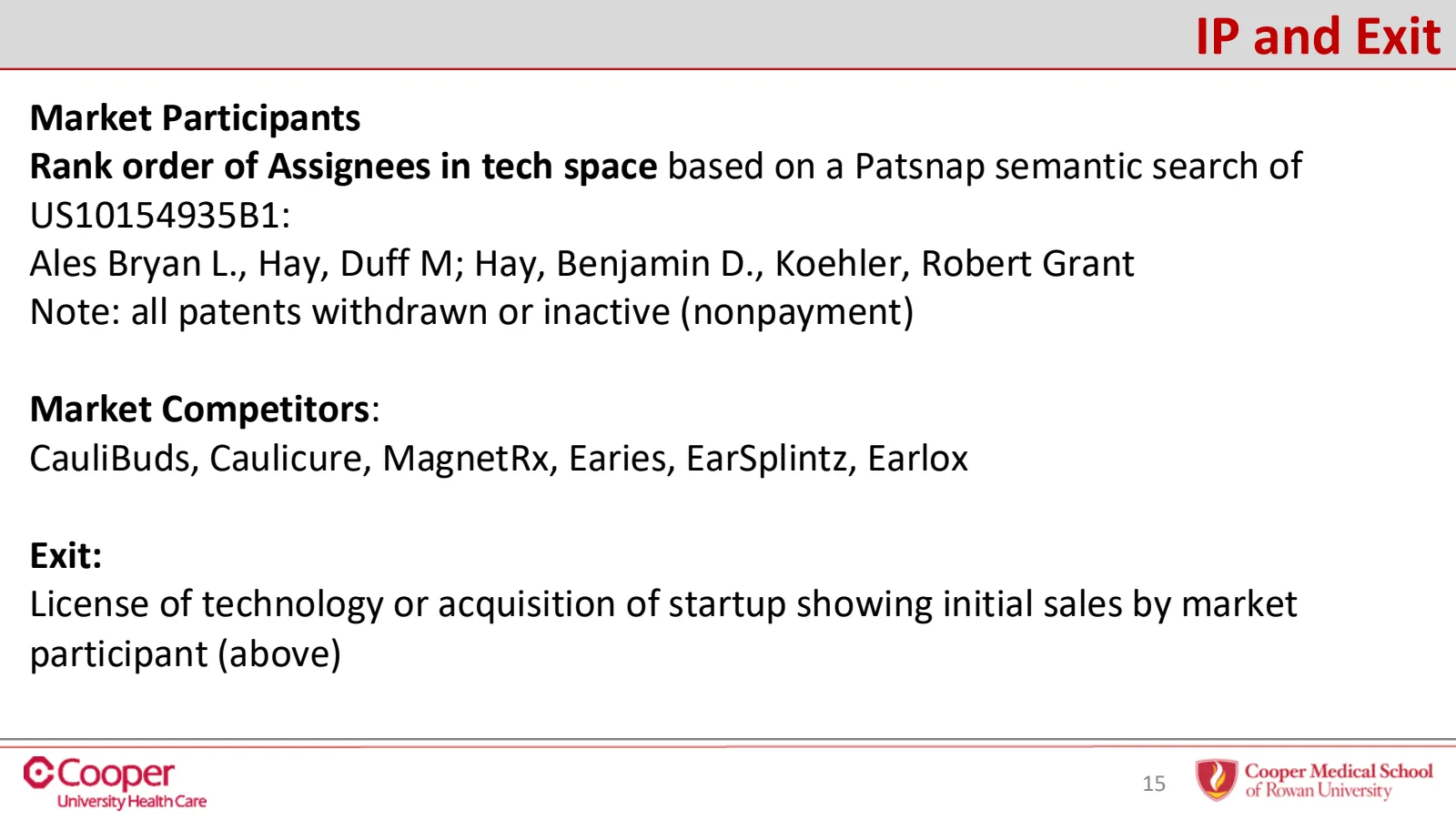Slide 15 of 32: IP and exit: market participants