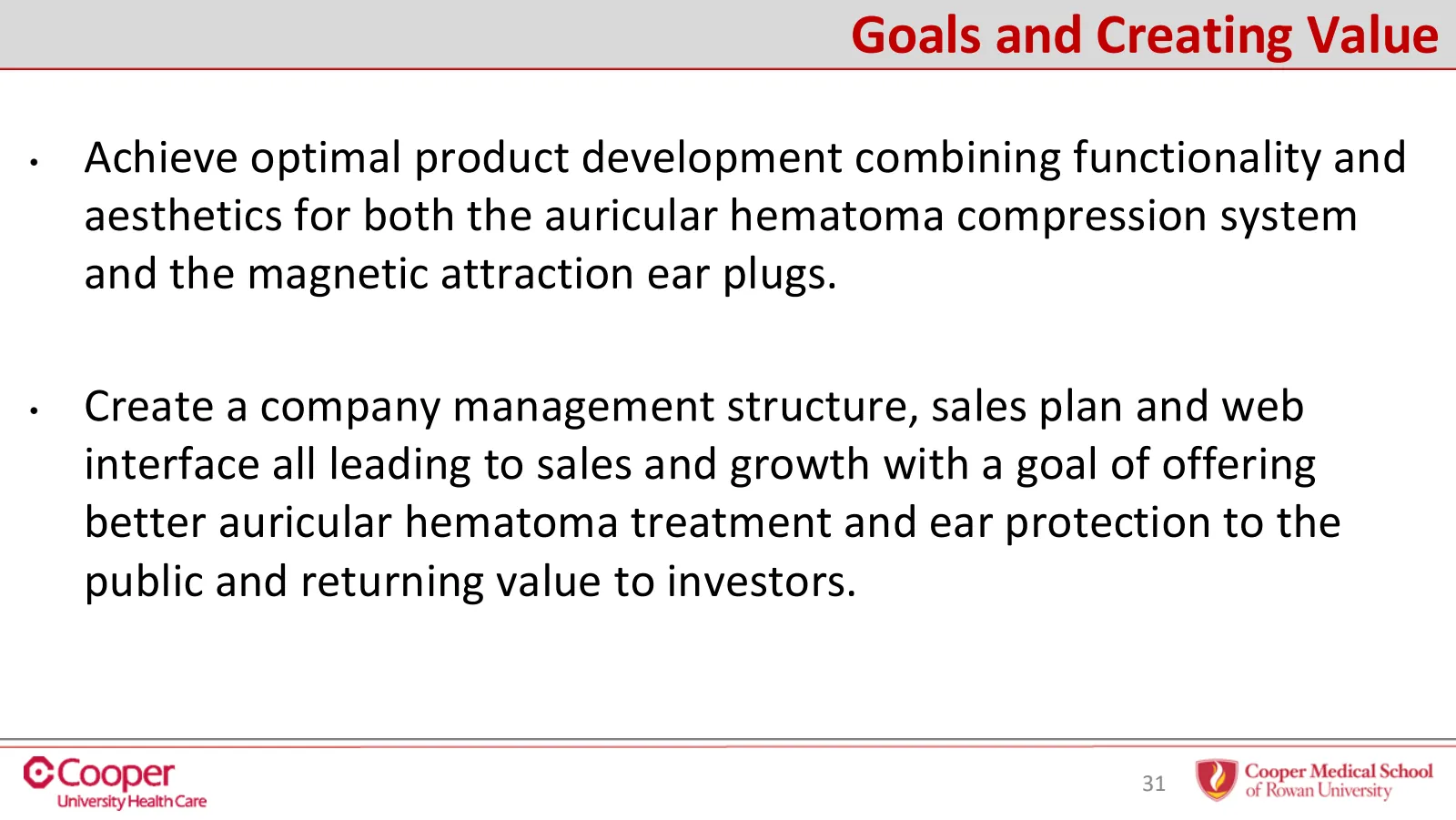 Slide 31 of 32: Goals and creating value